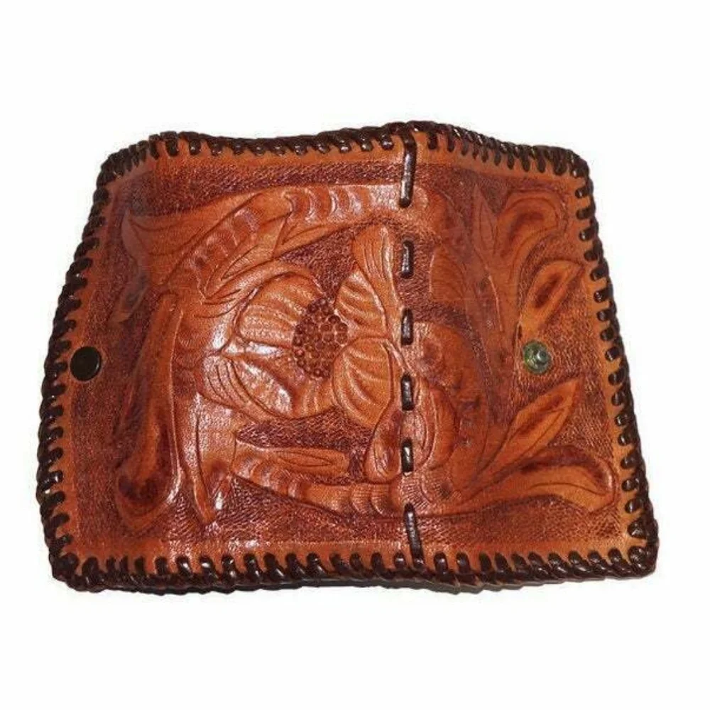 Vintage Tooled Leather Change‎ Holder Wallet Coins